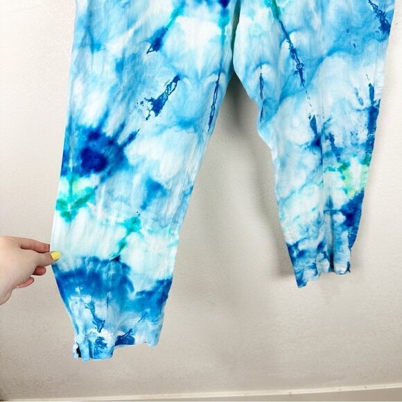 Jams World Blue Tie Dye Linen Crop Pants Artsy Lagenlook Medium - Picture 4 of 5